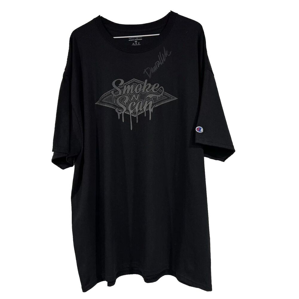 Smoke N Scan Drip Logo Shirt Size 2XL Champion Autographed By Host Damon Heller